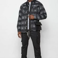Man Shirts Check Shirt With Denim - Black