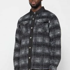 Man Shirts Check Shirt With Denim - Black