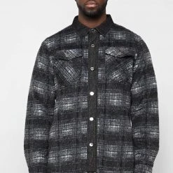 Man Shirts Check Shirt With Denim - Black