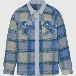Man Shirts Check Shirt With Denim - Blue