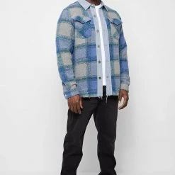 Man Shirts Check Shirt With Denim - Blue