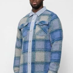 Man Shirts Check Shirt With Denim - Blue