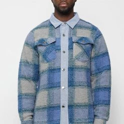 Man Shirts Check Shirt With Denim - Blue