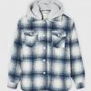Woman Jackets Checked Shacket With Jersey Hood - Blue
