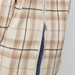 Woman Jackets Checked Shacket With Vegan Leather Hood - Beige