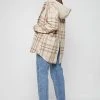 Woman Jackets Checked Shacket With Vegan Leather Hood - Beige