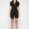 Woman Jumpsuits Chequerboard Knitted Playsuit - Black