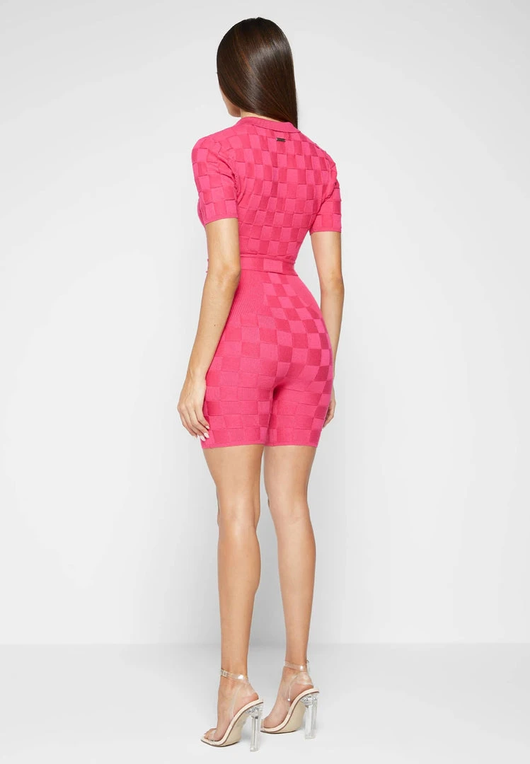 Woman Jumpsuits Chequerboard Knitted Playsuit - Pink