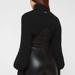 Woman Accessories Chunky Knit Turtleneck Arm Warmer - Black KNITWEAR