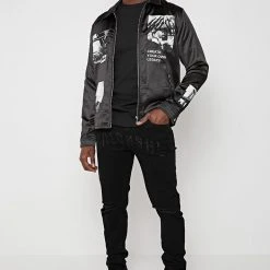 Man Denim Colossal Crystal Slogan Jeans - Black