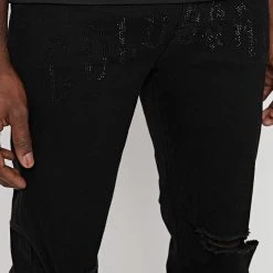 Man Denim Colossal Crystal Slogan Jeans - Black