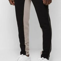 Man Tracksuit Bottoms TRACKSUITS Contrast Panel Tracksuit Bottoms - Black/Beige