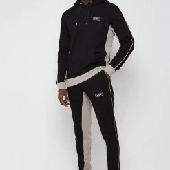 Man Tracksuit Bottoms TRACKSUITS Contrast Panel Tracksuit Bottoms - Black/Beige