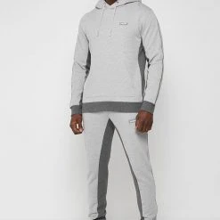Man Tracksuit Tops TRACKSUITS Contrast Panel Tracksuit Hoodie - Grey