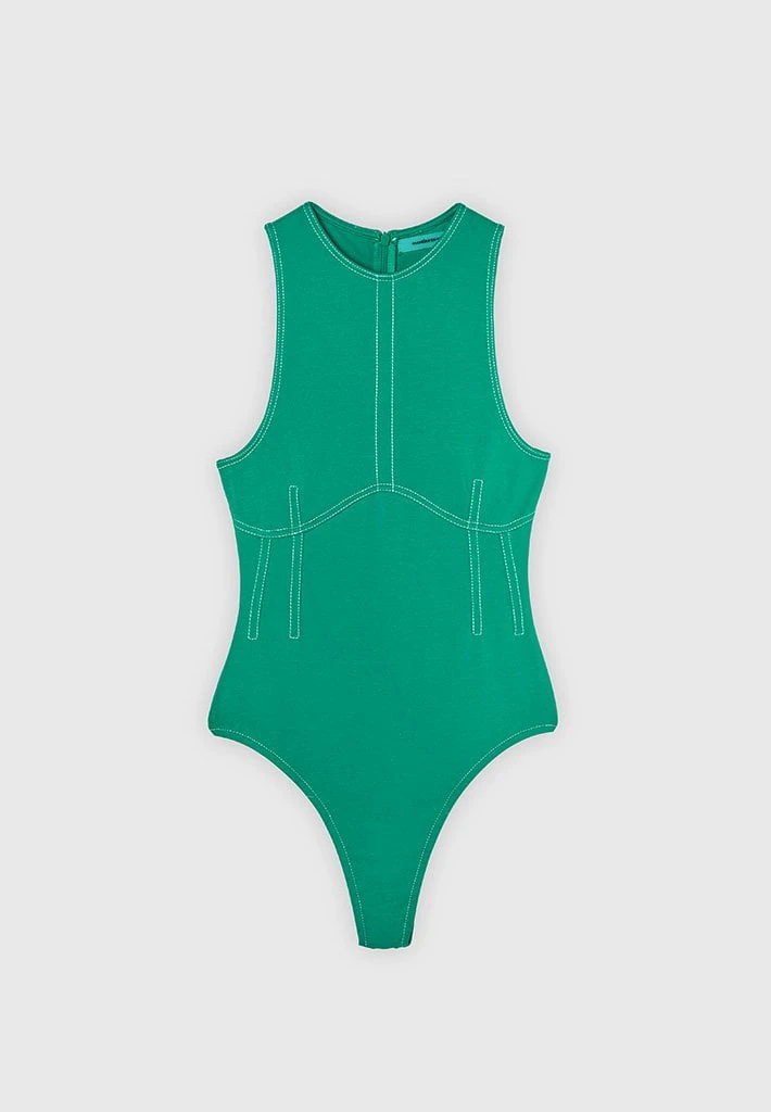Woman Tops BODYSUITS Contrast Stitch Racer Bodysuit - Green