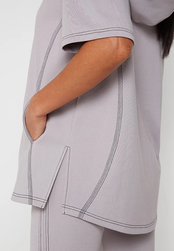 Woman Hoodies Contrast Stitch Oversized Hoodie - Mauve CO-ORDS