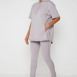 Woman Hoodies Contrast Stitch Oversized Hoodie - Mauve CO-ORDS