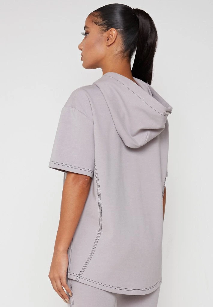 Woman Hoodies Contrast Stitch Oversized Hoodie - Mauve CO-ORDS