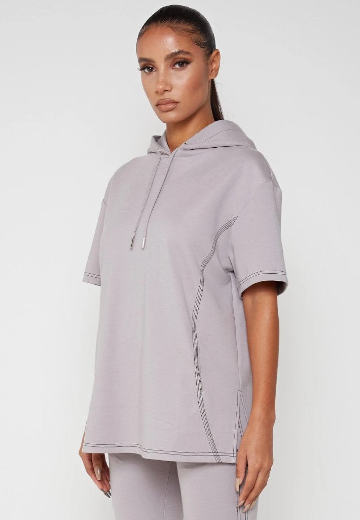 Woman Hoodies Contrast Stitch Oversized Hoodie - Mauve CO-ORDS