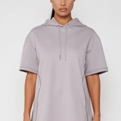 Woman Hoodies Contrast Stitch Oversized Hoodie - Mauve CO-ORDS