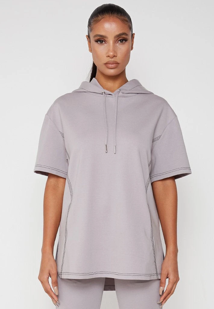 Woman Hoodies Contrast Stitch Oversized Hoodie - Mauve CO-ORDS