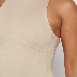 Woman Tops BODYSUITS Contrast Stitch Racer Bodysuit - Beige