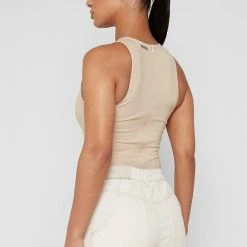 Woman Tops BODYSUITS Contrast Stitch Racer Bodysuit - Beige