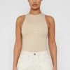 Woman Tops BODYSUITS Contrast Stitch Racer Bodysuit - Beige