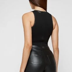 Woman Tops Contrast Stitch Racer Bodysuit - Black BODYSUITS