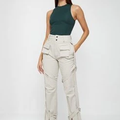 Woman Tops Contrast Stitch Racer Bodysuit - Forest Green