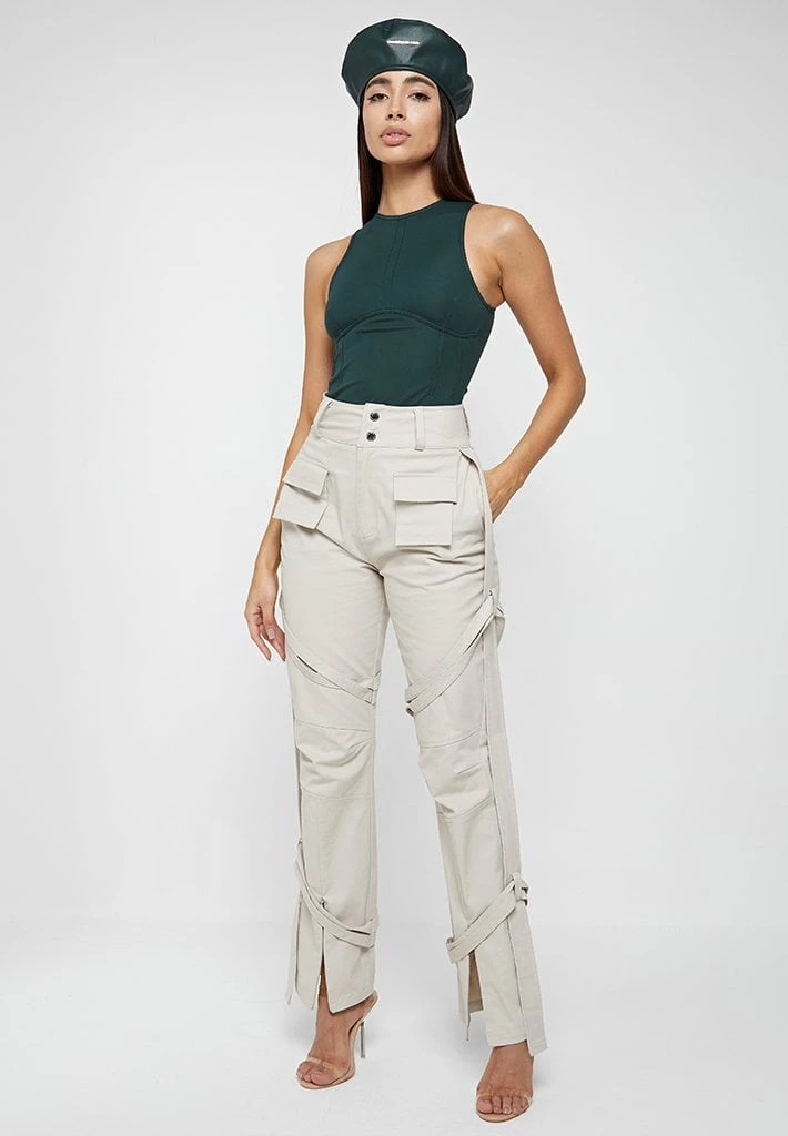 Woman Tops Contrast Stitch Racer Bodysuit - Forest Green