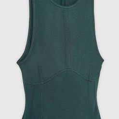 Woman Tops Contrast Stitch Racer Bodysuit - Forest Green