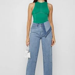 Woman Tops BODYSUITS Contrast Stitch Racer Bodysuit - Green