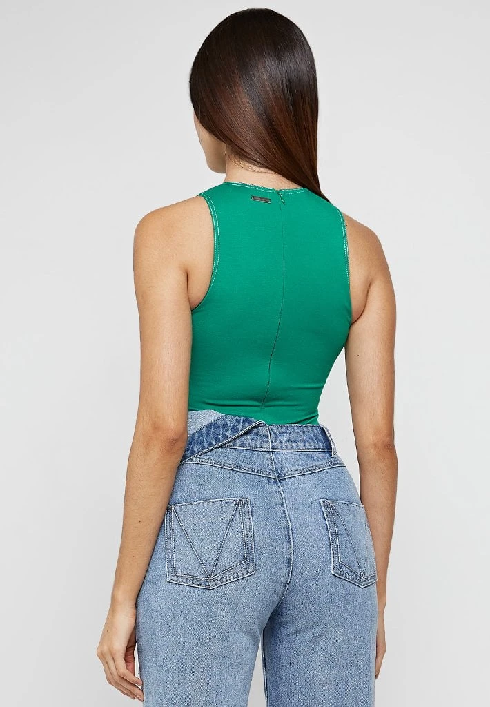 Woman Tops BODYSUITS Contrast Stitch Racer Bodysuit - Green