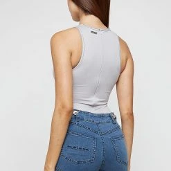 Woman Tops Contrast Stitch Racer Bodysuit - Grey
