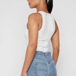 Woman Tops BODYSUITS Contrast Stitch Racer Bodysuit - White