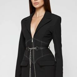 Woman Dresses Corset Blazer Dress With Chain - Black