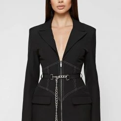 Woman Dresses Corset Blazer Dress With Chain - Black