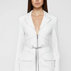Woman Dresses Corset Blazer Dress With Chain - White