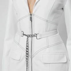 Woman Dresses Corset Blazer Dress With Chain - White