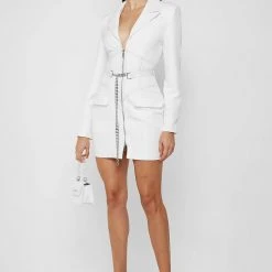 Woman Dresses Corset Blazer Dress With Chain - White
