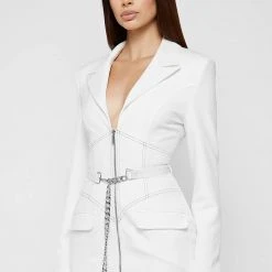 Woman Dresses Corset Blazer Dress With Chain - White