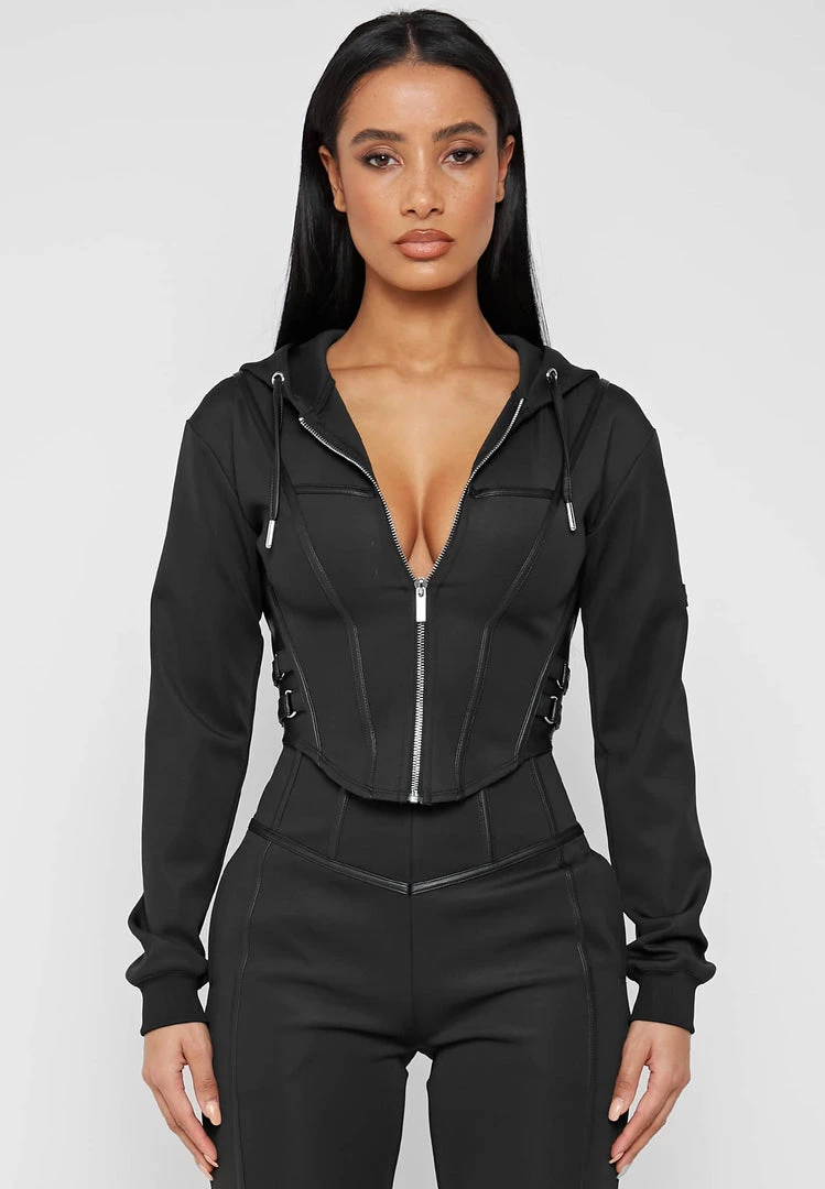 Woman Tracksuits Corset Hoodie - Black