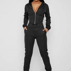 Woman Tracksuits Corset Hoodie - Black
