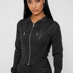 Woman Tracksuits Corset Hoodie - Black