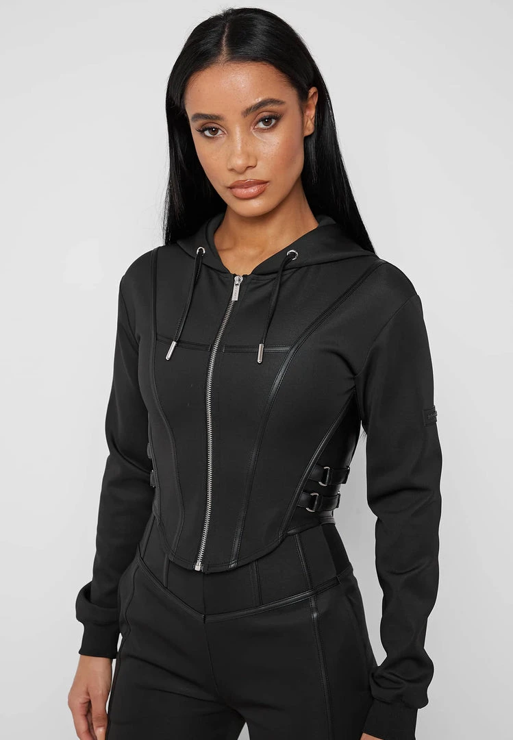 Woman Tracksuits Corset Hoodie - Black