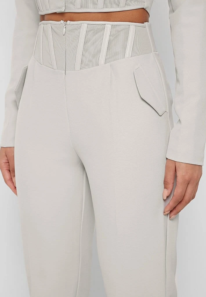 Woman Trousers Corset Waist Tailored Trousers - Stone