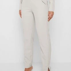 Woman Trousers Corset Waist Tailored Trousers - Stone