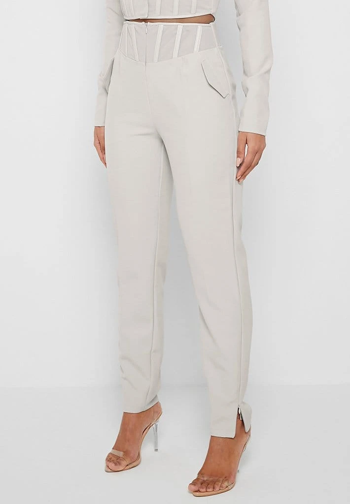 Woman Trousers Corset Waist Tailored Trousers - Stone