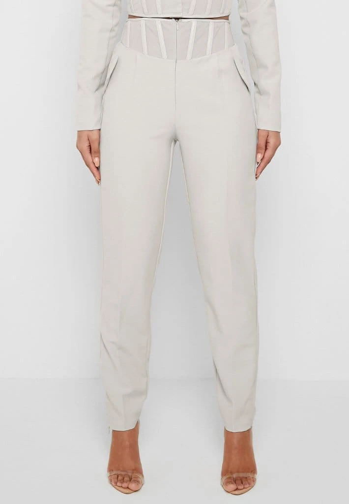 Woman Trousers Corset Waist Tailored Trousers - Stone